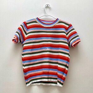 Vintage - Retro Rainbow Striped 70s Short Sleeve Top